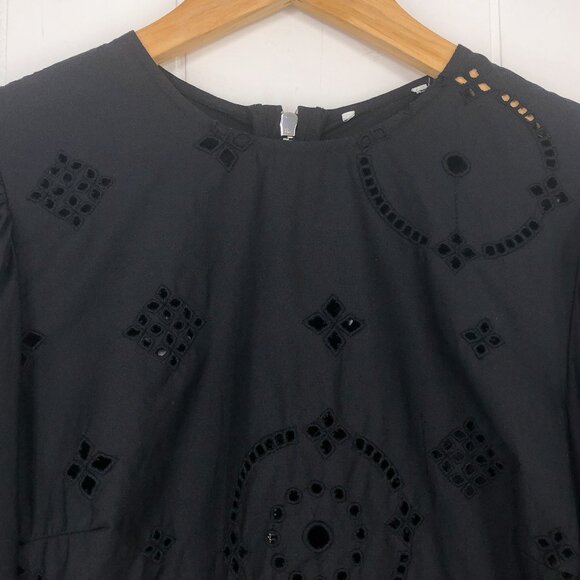 Ganni Broderie Anglaise Cropped Blouse Top Eyelet Embroidered Size XS * in Black - Picture 4 of 16